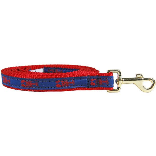 Belted Cow D Leash Blue w/Red Lobster 5/8"