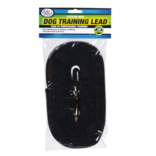 Four Paws D Lead Black Cotton Web 30 Ft